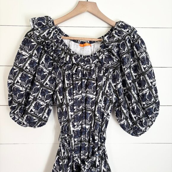 Oliphant navy and white dress with ruffle collar and bubble sleeves - Picture 5 of 6